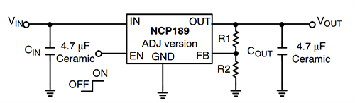 Applikations-Schaltungsdiagramm - onsemi Rauscharme LDO-Linearregler NCP189